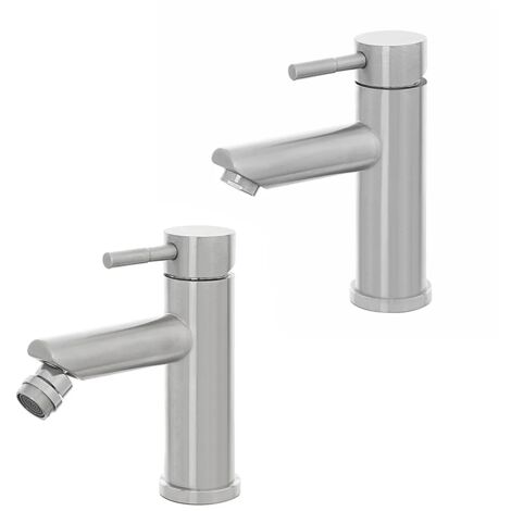 Set miscelatori lavabo e bidet acciaio spazzolato e piletta click-clack  York