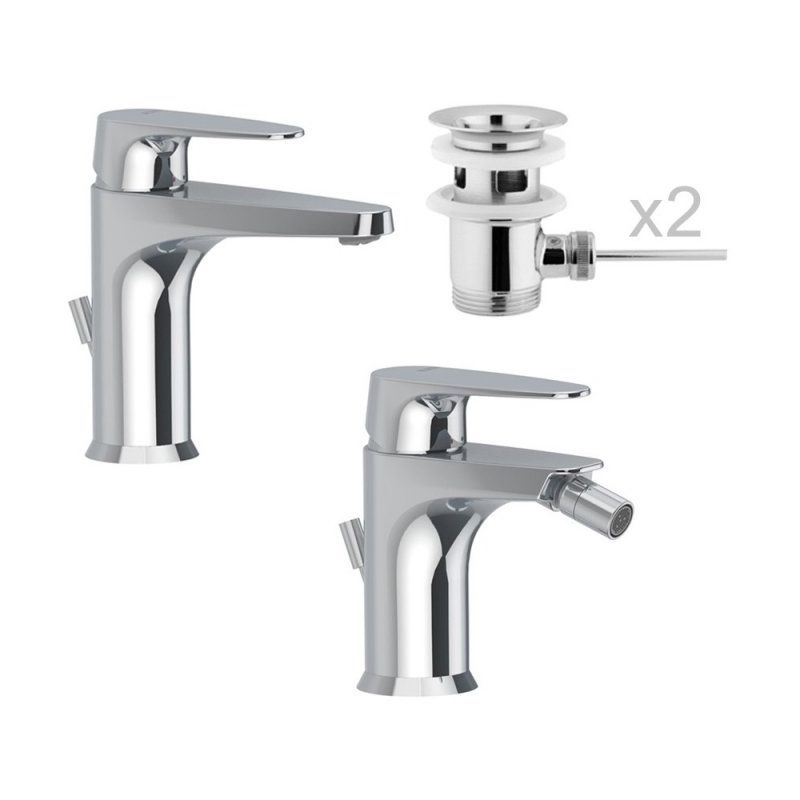 Rubinetteria Lavabo E Bidet.Set Miscelatori Lavabo E Bidet Cinema Bellosta Pilette Incluse Setbel018