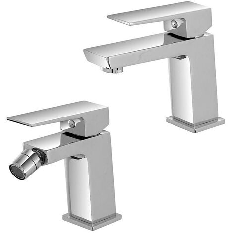 Set miscelatori lavabo e bidet cromati Kubo con piletta click-clack