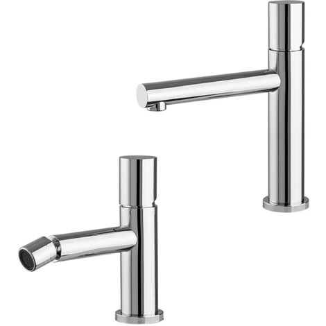 Set miscelatori lavabo e bidet cromo senza leva in acciaio inox Gemini