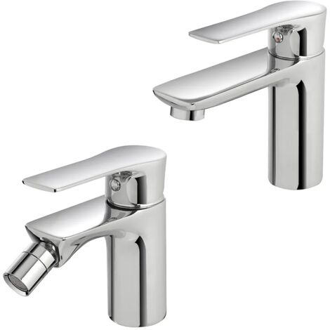 Set miscelatori lavabo e bidet Flat cromati con piletta click clack