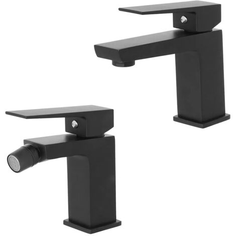 Set miscelatori lavabo e bidet Kubo nero opaco con piletta click-clack