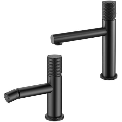 Set miscelatori lavabo e bidet nero opaco con leva zigrinata Gemini