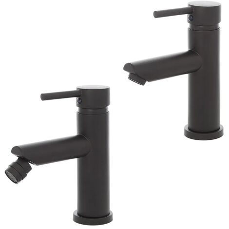 Set miscelatori lavabo e bidet nero opaco con piletta click clack  York