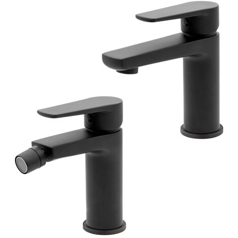 Set miscelatori lavabo e bidet nero opaco con piletta inclusa  Erika