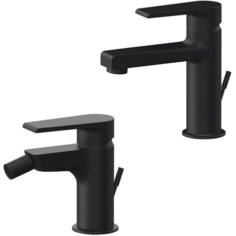 Set miscelatori lavabo e bidet nero opaco Mariani Artic scarico incluso