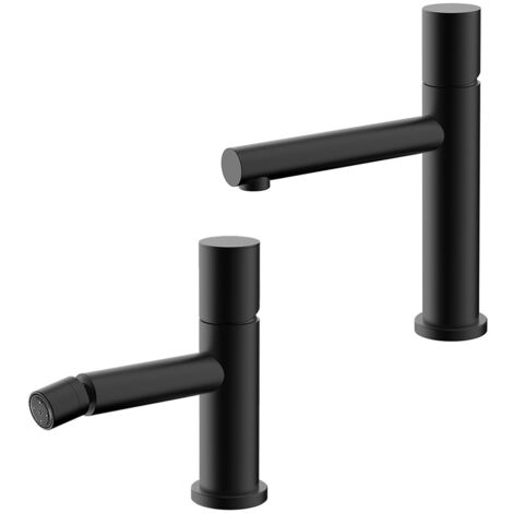 Set miscelatori lavabo e bidet nero opaco senza leva in acciaio inox Gemini
