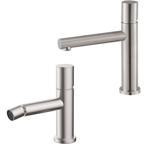 Set miscelatori lavabo e bidet satinato senza leva in acciaio inox Gemini