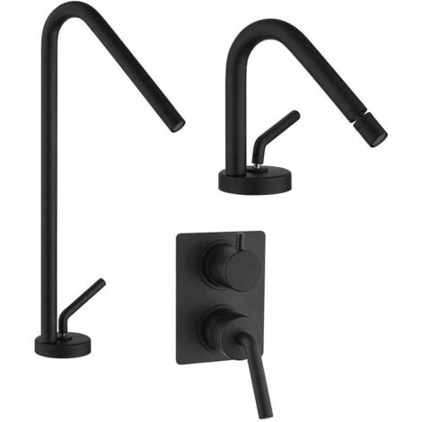 Set miscelatori nero opaco Jacuzzi Rubinetteria lavabo alto bidet e doccia incasso con deviatore modello Lumos