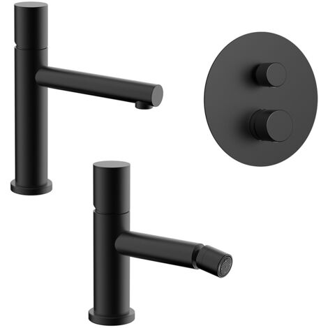 Set miscelatori nero opaco lavabo bidet e doccia con deviatore Gemini
