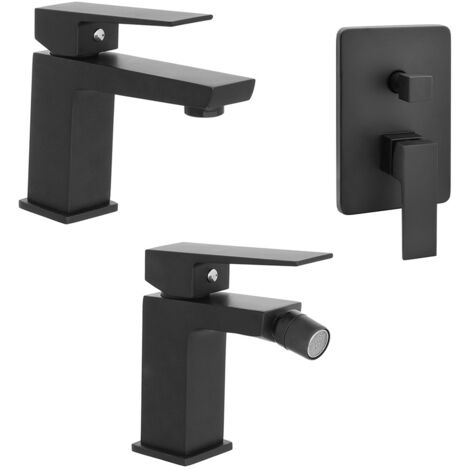 Set miscelatori nero opaco lavabo bidet e doccia con deviatore Kubo