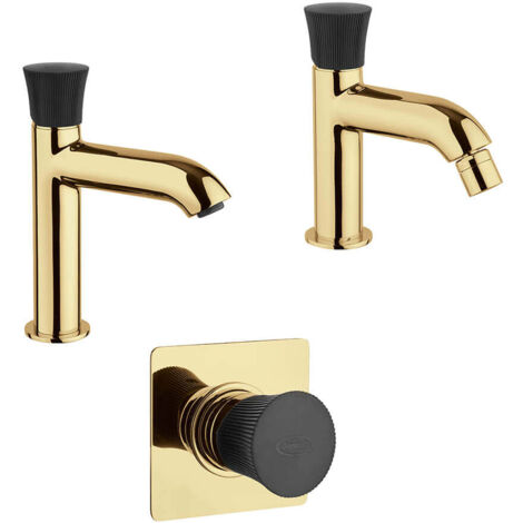 Set miscelatori oro spazzolato e nero lavabo bidet e incasso doccia Jacuzzi Illumina