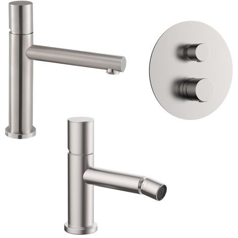 Set miscelatori satinati lavabo bidet e doccia con deviatore a 2 vie Gemini