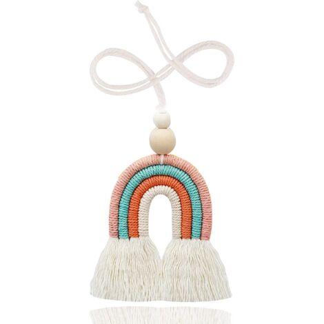 Set mit 1 Regenbogen-Spitzen-Auto-Hängedekoration mit Holzperlen (rosa) zur Wand- und Autodekoration.