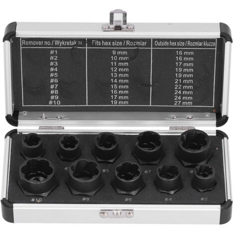 Set mit 10 abgebrochenen Schraubenausdrehern aus Chrom-Vanadium-Stahl für beschädigte Schrauben