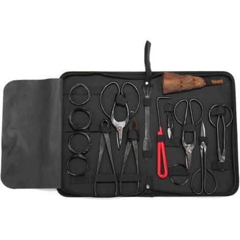 Set mit 10 Bonsai-Gartenwerkzeugen aus Kohlenstoffstahl mit Nylontasche