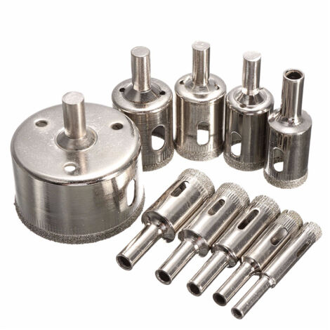 Set mit 10 Diamantbohrern für Lochsägen (8-25-50 mm) für diamantbeschichtete Materialien, Kohlenstoffstahl, Glas, Keramik, Porzellan, Fliesen, Ziegel und Marmor