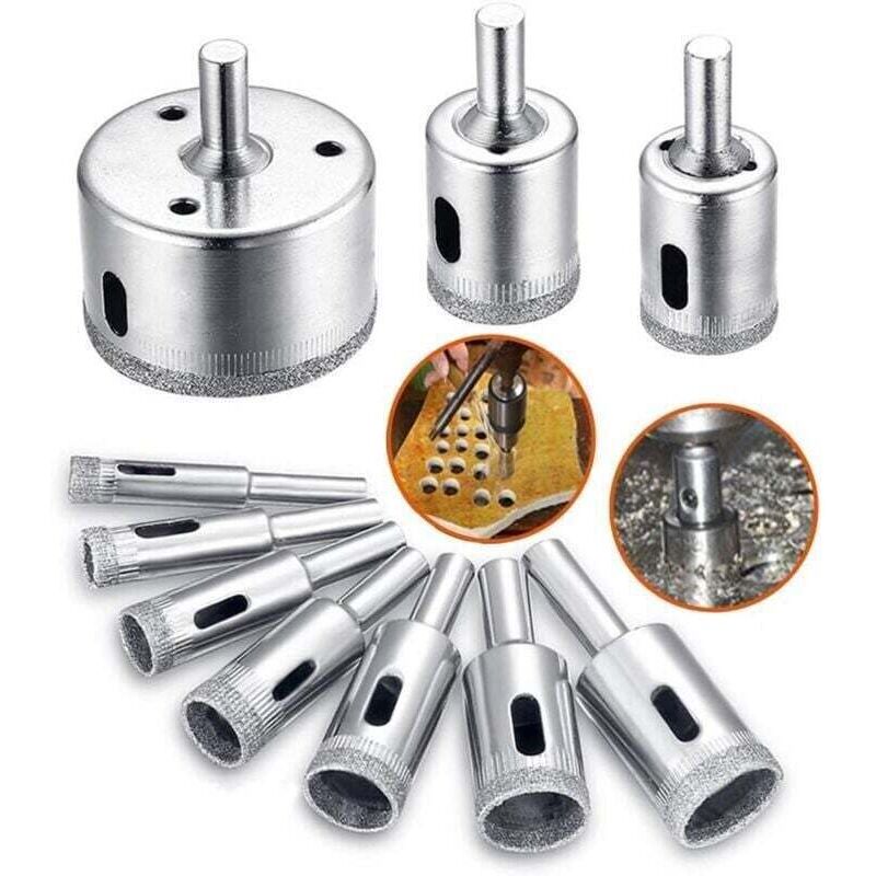 Image of Set mit 10 Diamantbohrern für Keramik, Glas, Porzellan und Fliesen – 8 mm bis 50 mm