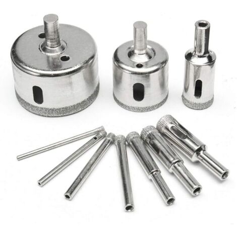 Set mit 10 Diamantkernbohrern von 6 bis 30 mm für Lochsägen mit Diamantbeschichtung für Glas, Keramik, Fliesen, Porzellan, Marmor und Granit