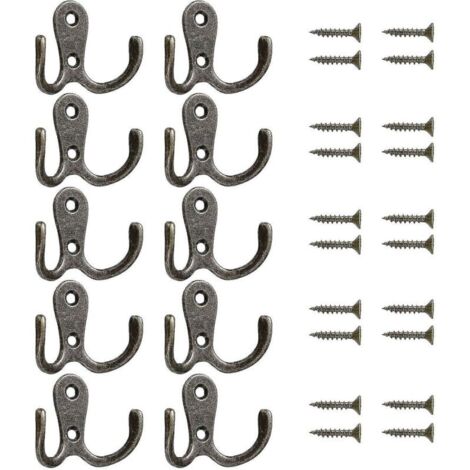 Set mit 10 Doppelhaken für Türen, Wände, Schlafzimmer und Badezimmer Vintage-Metallhaken zum Aufhängen von Kleidung