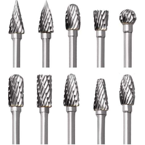 Set mit 10 doppelt geschliffenen Hartmetall-Rotationsfräsern, mit Schleifkopf und 3-mm-Griff, für Dremel-Rotationswerkzeuge, zum Gravieren von Holz, Polieren von Metall, Glas, Keramik und Schmuck