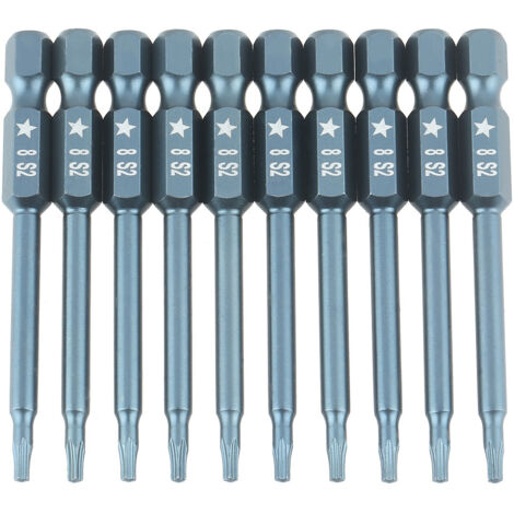 Set mit 10 Fünf-Stern-Schraubendreherbits aus S2-Legierungsstahl, 65 mm (1/4 Zoll) Sechskantschaft, H6,365TS8