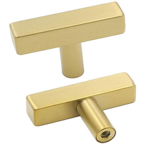 Set mit 10 goldenen Griffen - Einzelbohrung Schranktürgriff aus Edelstahl Möbelgriff T-Stange mit Schrauben