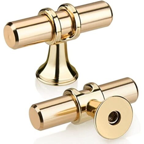 Set mit 10 goldenen T-förmigen Schubladengriffen, moderne elegante goldene Küchenmöbelgriffe, Zinklegierung, einlochige Schranktürgriffe