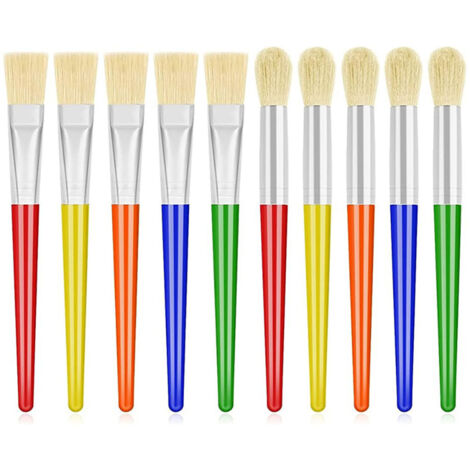 Set mit 10 Kinderpinseln, Kleinkindpinseln, großen runden und flachen Pinseln, geeignet für abwaschbare Acrylfarbe