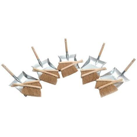 Set mit 10 Kokosnussbesen und 5 verzinkten Kehrschaufeln – Holzgriffe – Effektive Oberflächenreinigung – COCO 5 X