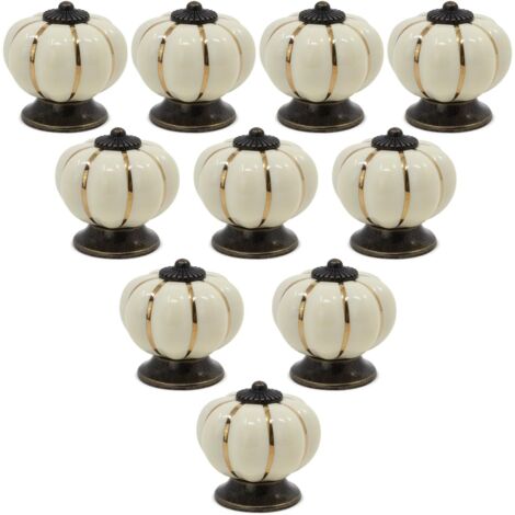 Set mit 10 kürbisförmigen Keramik-Schrankknöpfen im europäischen Vintage-Stil für Kommoden, Kleiderschränke und Schubladen, beige