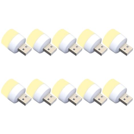 Set mit 10 LED-Nachtlichtern, USB, 1 W, 5 V-1 A, 6000 K, 110 lm, warmes Licht