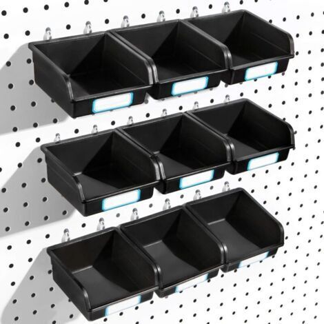 Set mit 10 Lochwand-Aufbewahrungsboxen mit Haken – Zur Werkzeugaufbewahrung – Tragkraft bis zu 10 kg – Geeignet für Löcher mit 1,6–2,5 cm Durchmesser