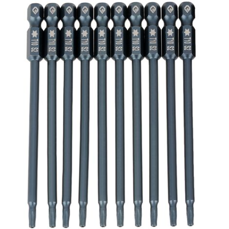 Set mit 10 magnetischen T10-Sicherheitsschraubendreherbits, 100 mm, 1/4"-Sechskantschaft