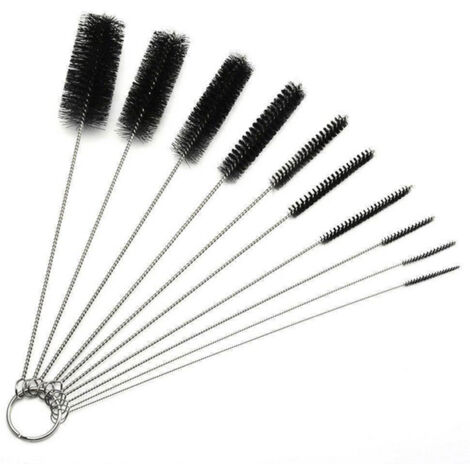 Set mit 10 Mehrzweckbürsten zur Reinigung von Flaschen und Geräten, Nylonmaterial, verschiedene Durchmesser (2–24 mm), Schwarz/Weiß