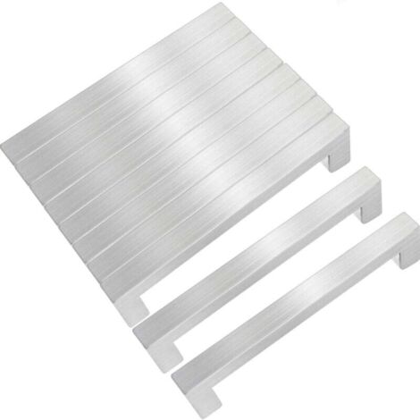 Set mit 10 Möbelgriffen, 96 mm Lochabstand, Edelstahl, Türgriffe, quadratische Küchengriffe