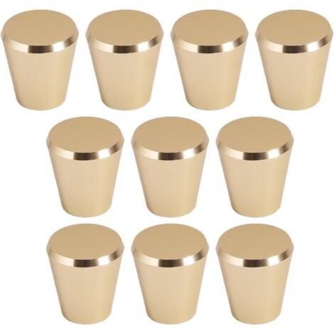 Set mit 10 Möbelgriffen aus gebürstetem Messing (konisch), goldfarbene Schubladenknöpfe für Schränke, Kleiderschränke, Badezimmer und Küchen