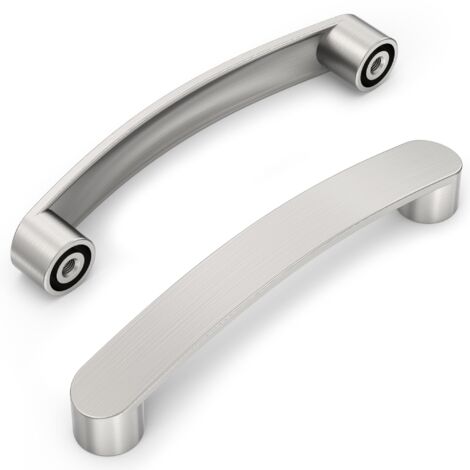Set mit 10 Möbelgriffen - Lochabstand: 128 mm - Oberfläche: Gebürstetes Nickel-Satin - Für Küchenschränke, Kommoden und Schubladen