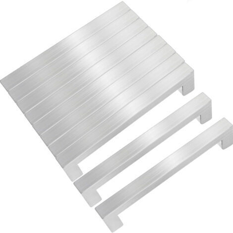 Set mit 10 Möbelgriffen, Lochabstand 96 mm, aus Edelstahl, Türgriffe, quadratische Küchengriffe