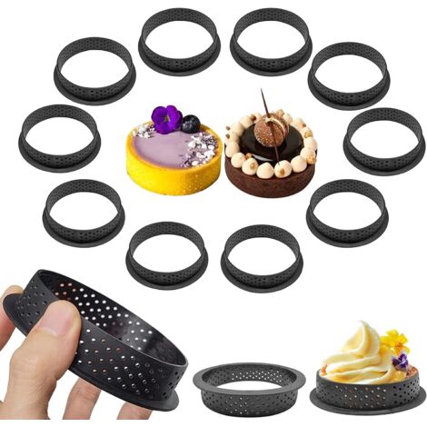 Set mit 10 perforierten runden Kuchenformen, 8 cm, antihaftbeschichtete Kunststoffringe für Desserts und Mousses
