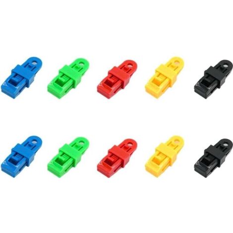 Set mit 10 Planenclips, elastischen Planenclips/Bändern/Spannern, robusten und verstellbaren Verriegelungsgriffen für Planen und Sonnensegel (10 Stück) Schwarz, Gelb, Grün, Blau, Rot