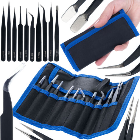 Set mit 10 Präzisionspinzetten im Etui