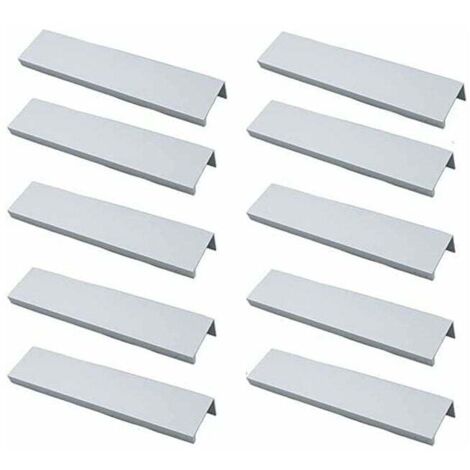 Set mit 10 Profilgriffen für Küchenschränke – Unsichtbare Griffe, gebürstete Oberfläche, silberne Aluminiumlegierung, 96 mm Lochabstand