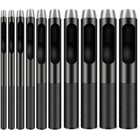 Set mit 10 runden Stahlstempeln für Lederarbeiten, Löcher von 1 bis 10 mm für Gürtel, Uhrenarmbänder und Kleidung.