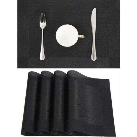 Set mit 10 rutschfesten, waschbaren, geflochtenen Tischsets aus PVC für das Esszimmer, schwarzes Tischset, 45 cm x 30 cm, - Untersetzer
