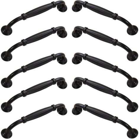Set mit 10 Schranktürgriffen aus Aluminiumlegierung inklusive Schrauben für Küche, Schlafzimmer und Möbel, schwarz, 128 mm