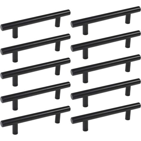Set mit 10 schwarzen Edelstahl-Möbelgriffen – Lochabstand 128 mm – Einfache Montage für Schränke und Schubladen – 10 Stück