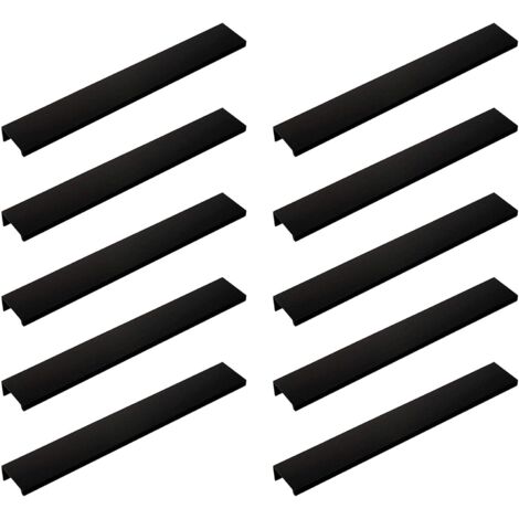 Set mit 10 schwarzen Griffen. Schwarzer Möbelgriff – unsichtbarer Griff. Schwarzer Küchenmöbelgriff. Mattschwarzer Möbelgriff aus Aluminiumlegierung. Abstand 160 mm