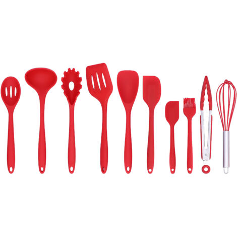 Set mit 10 schwarzen Küchenutensilien aus Silikon – Antihaft-Spatel, Löffel, Schneebesen und Pinsel