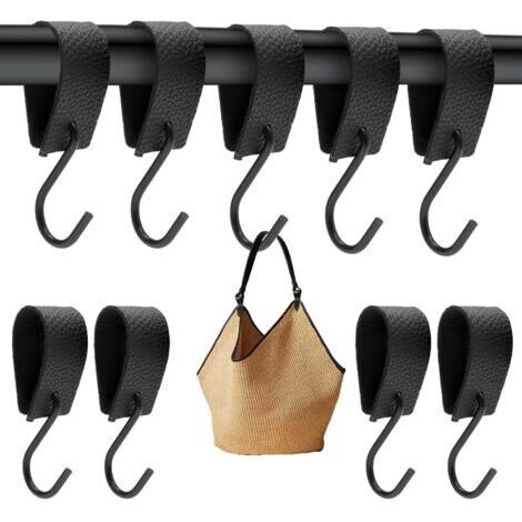 Set mit 10 schwarzen S-förmigen Haken für Kleiderstangen, mit Lederschlaufe, Mehrzweckhaken, Metzgerhaken, Mantelhaken, Kleiderbügel
